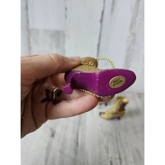 Boot shoe heel glitter gold purple ornament Xmas vintage tree set - Picture 8 of 9